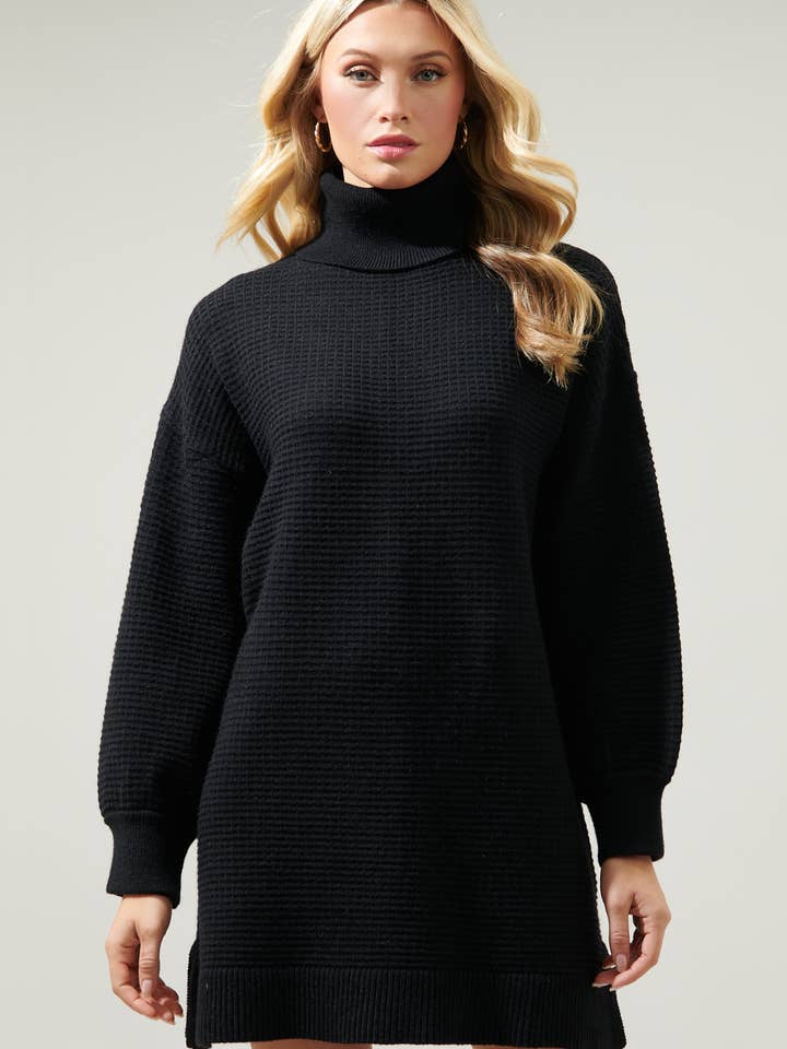 Sugarlips - Wholesale Dress - Women's - Shawnee Waffle Knit Turtleneck Sweater Dress
