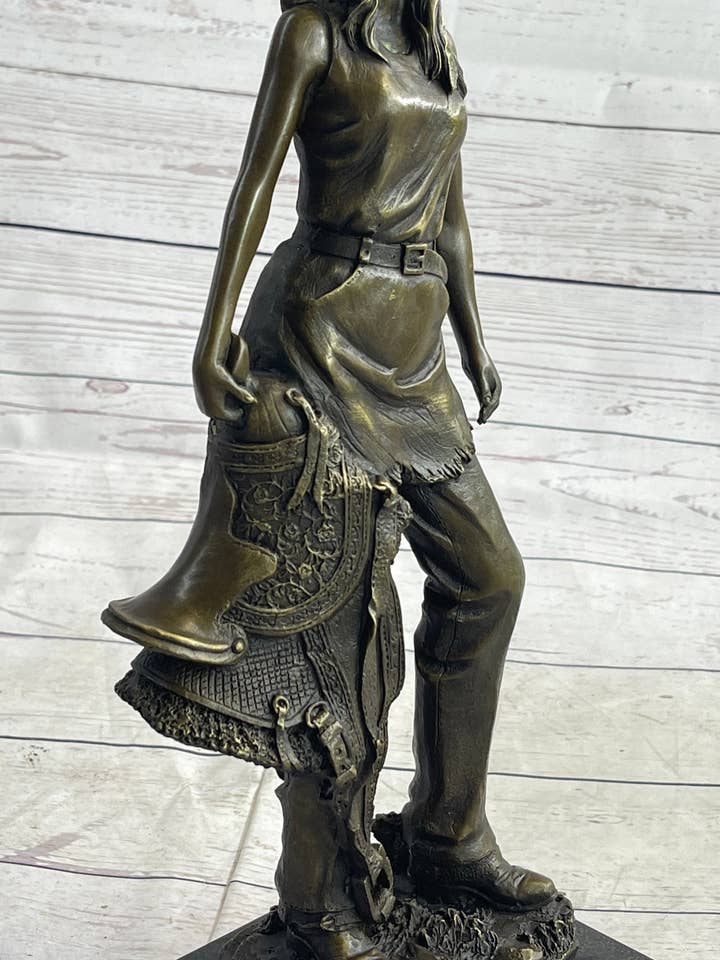 Cowgirl Female Cowboy Bronze Statue Sculpture Figure Western Art 15" x 6" for wholesale by Bronzhaus