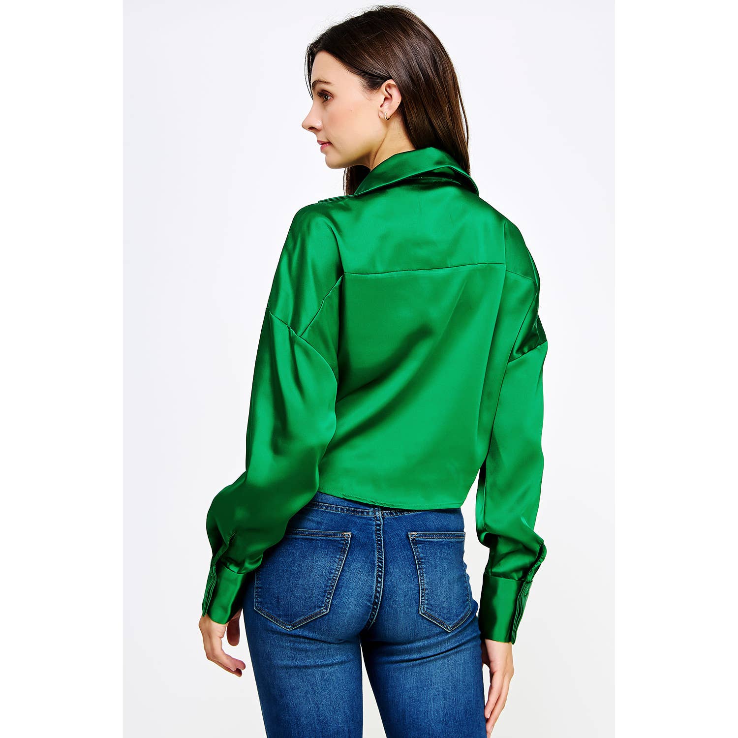 Strut & Bolt - Wholesale Button Down Shirt - Women's - Button Down Waist Tie Satin Shirt Top6