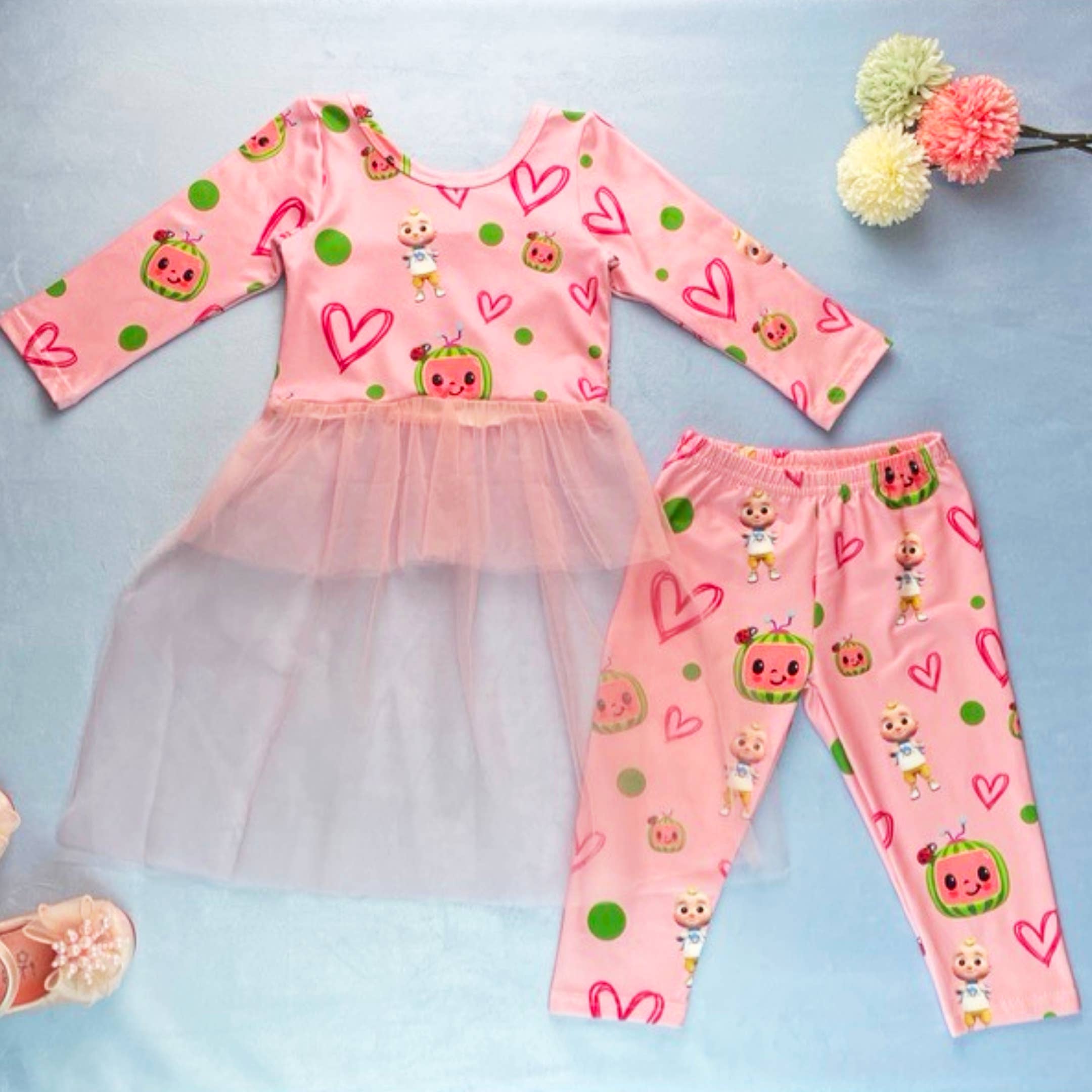 Miss Q Baby - Wholesale Top & Pant Set - Kids - Girl's Pink Cocomelon Outfit