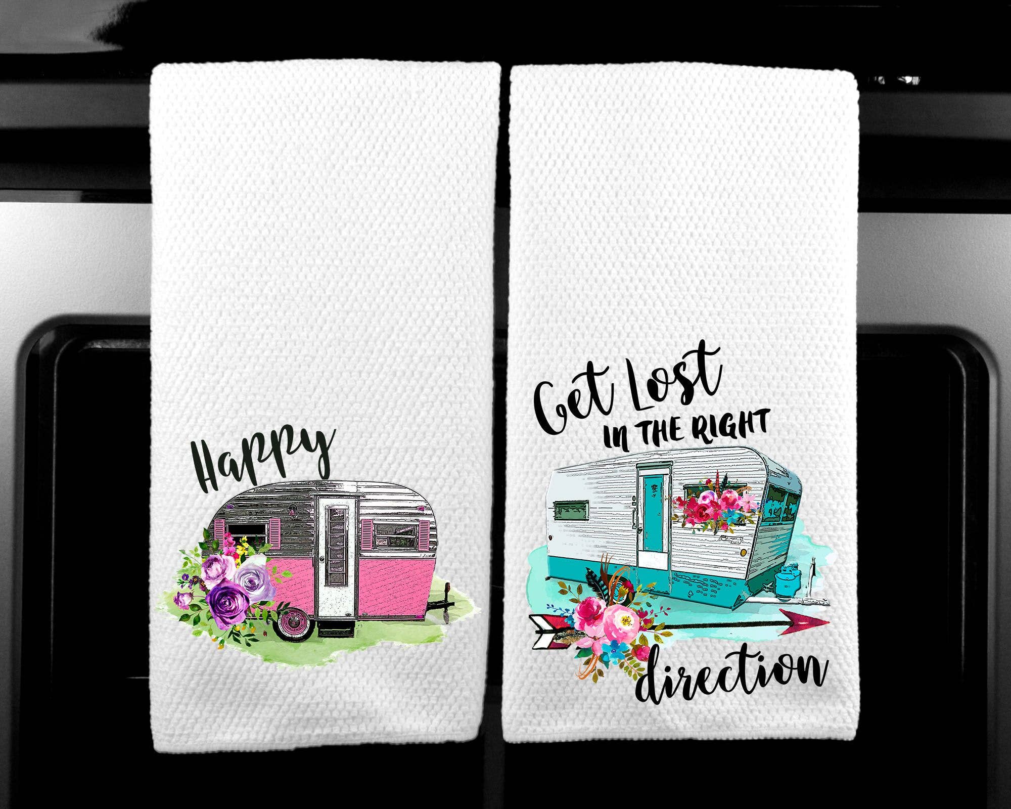 Dasha Alexander - Wholesale Tea Towel - Happy Camper Set of 2 Waffle Weave Microfiber Kitchen Towel0