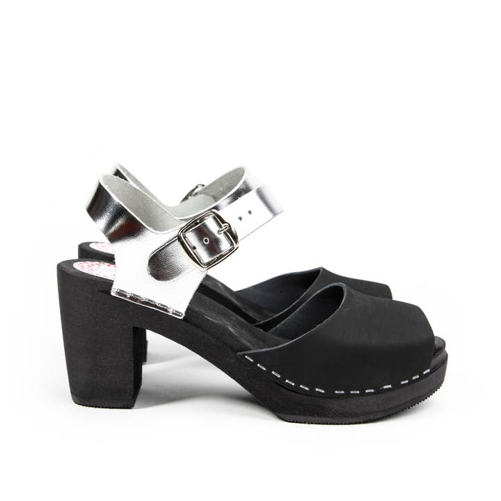 Estocolmo negro y plata, suela negra para venta al por mayor de Lili & Lala