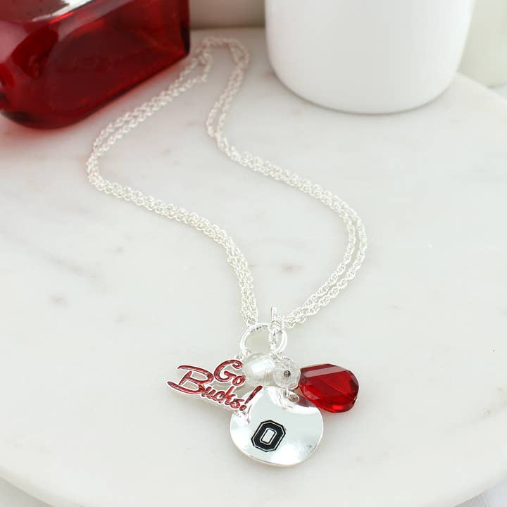 Collier convertible avec disque et slogan avec logo Ohio State pour la vente par Seasons Jewelry