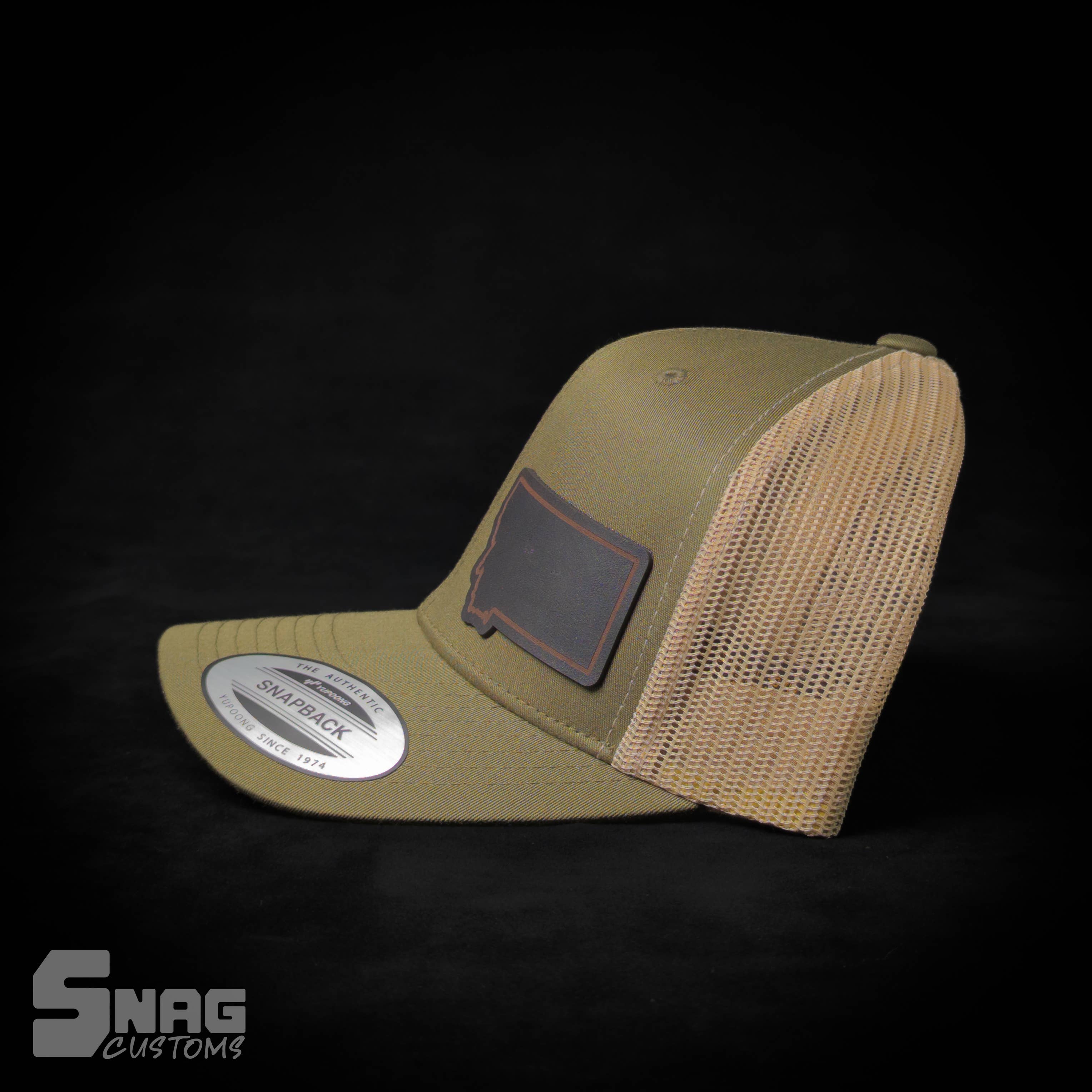 Snag Customs - Wholesale Trucker Hat - Unisex - Montana State Outline Leather Patch Hat13