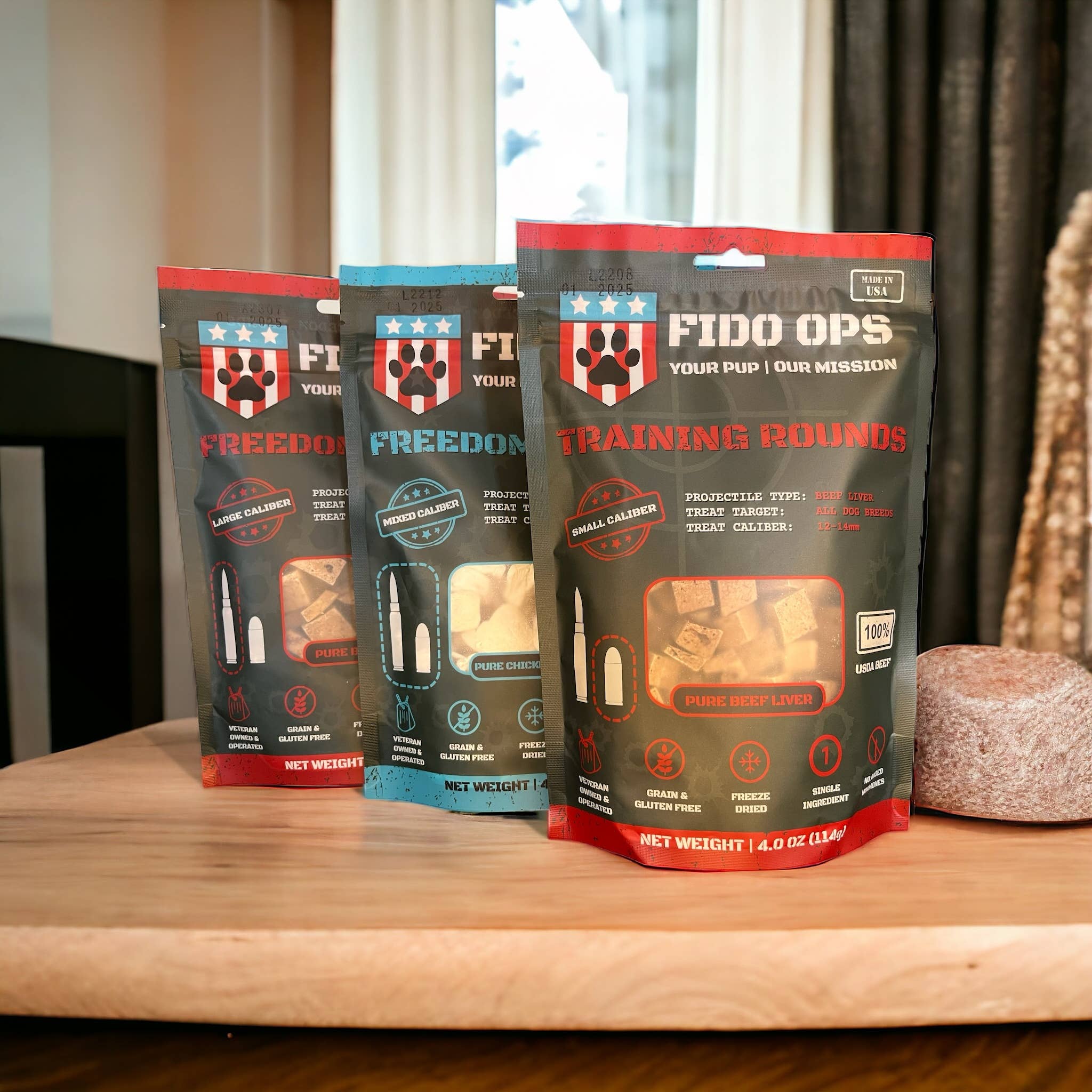 Fido Ops - Wholesale Pet Treats - Dog - Mixed Caliber Freeze-dried Chicken - Freedom Rounds4