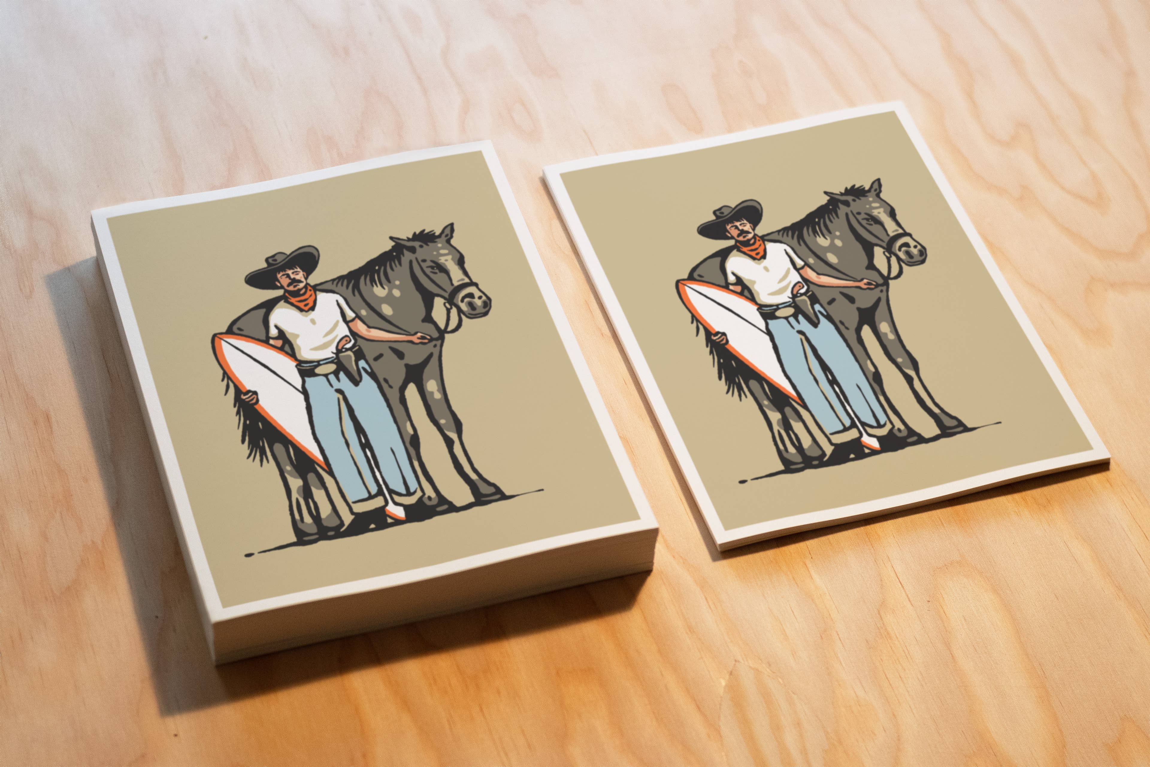 Kamin Tersieff – Engroshandel Kunsttryk – Gammel rød - Surf Cowboy-tryk - Hesteillustrationplakat1