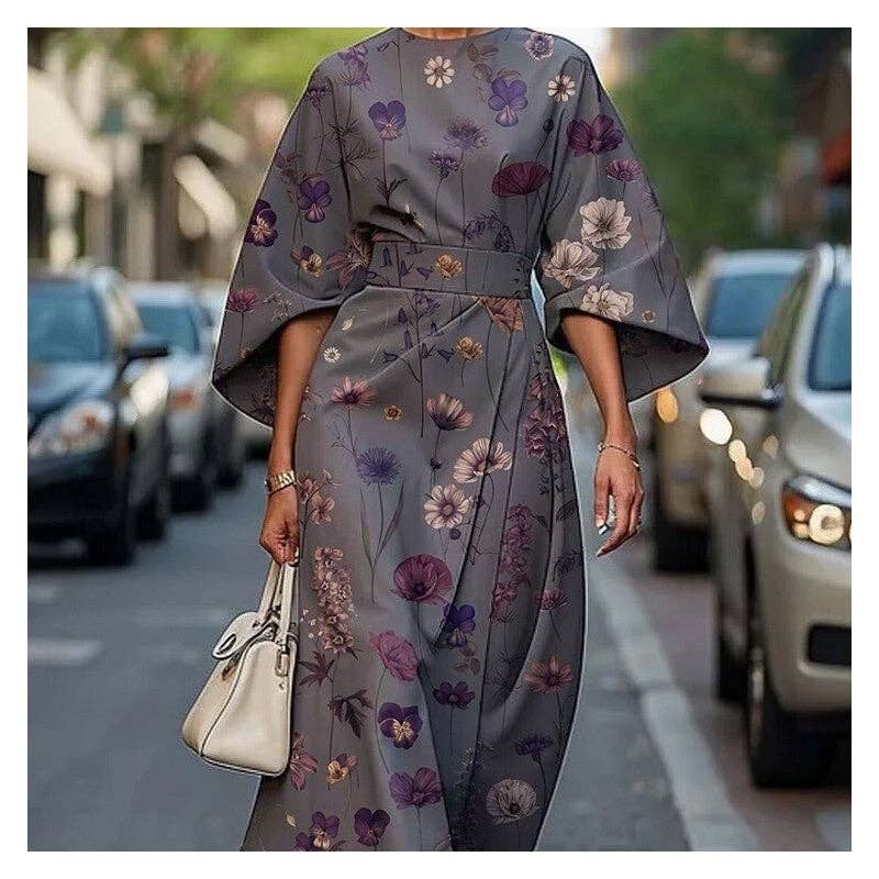 Sheer Trend – wholesale Klänning - Dam – Midiklänning med rund hals och tryckt midja5