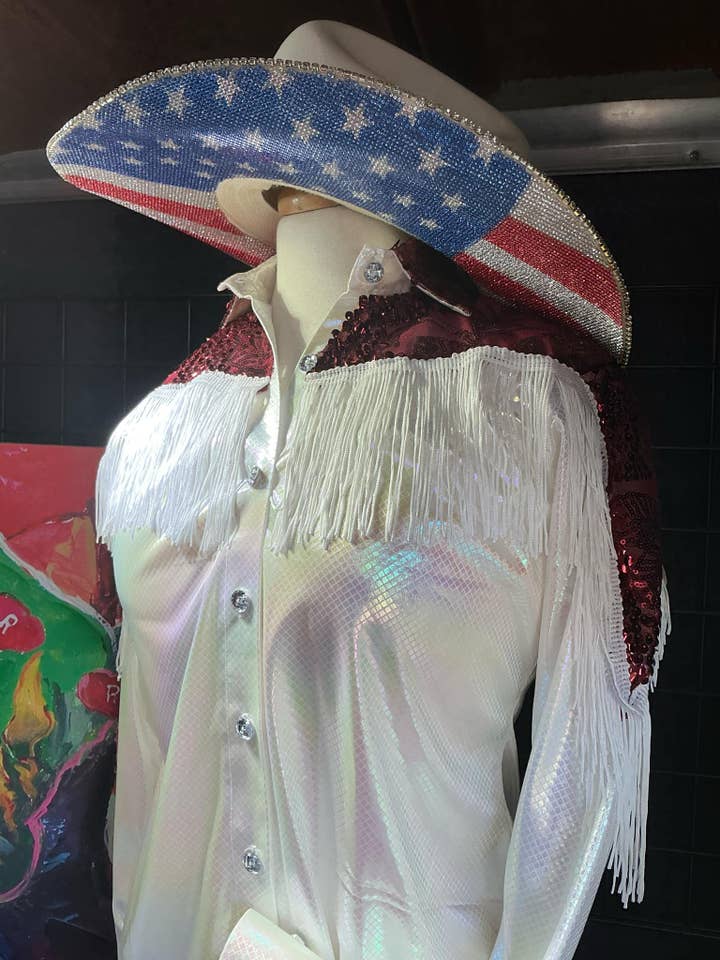 The Ranch Equestrian Apparel & Accessories - Wholesale Button Down Shirt - Women's - Red & White Rodeo Queen Barrel Racing Show Shirt