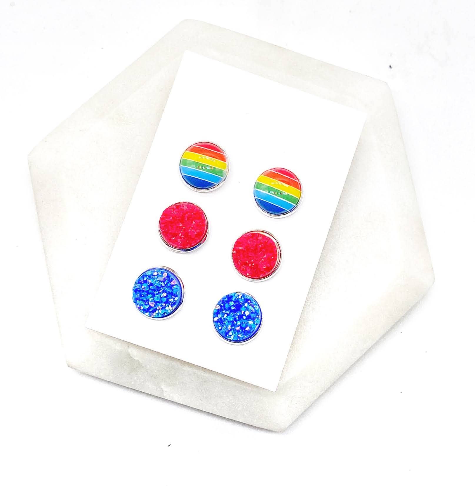 Baubles by B - Wholesale Jewelry Set - Classic Rainbow Druzy Stud Set Trio St Patricks2