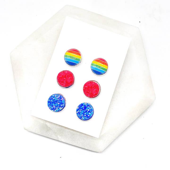 Baubles by B - Wholesale Jewelry Set - Classic Rainbow Druzy Stud Set Trio St Patricks2