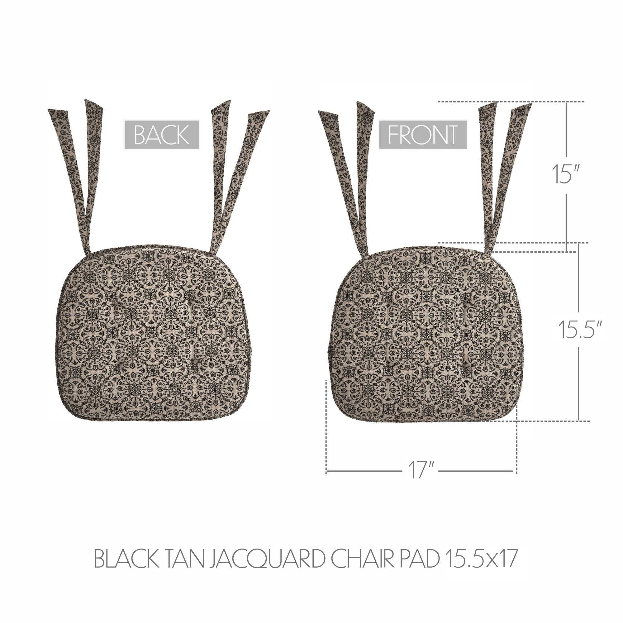 VHC Brands - Wholesale Chair Cushion - Custom House Black Natural Jacquard Prim Country Chair Pad 15.5x17 - VHC Brands3