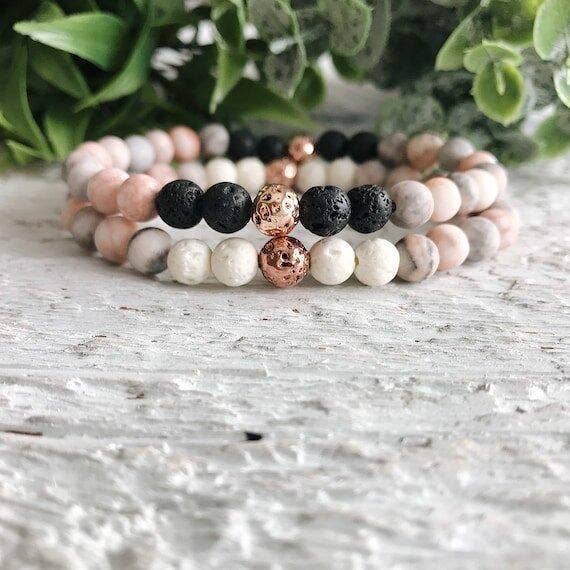 REMOVED BRAND – wholesale Pärlarmband – Rosa Zebra Jasper + Rose Gold + Lava Rock bead armband5