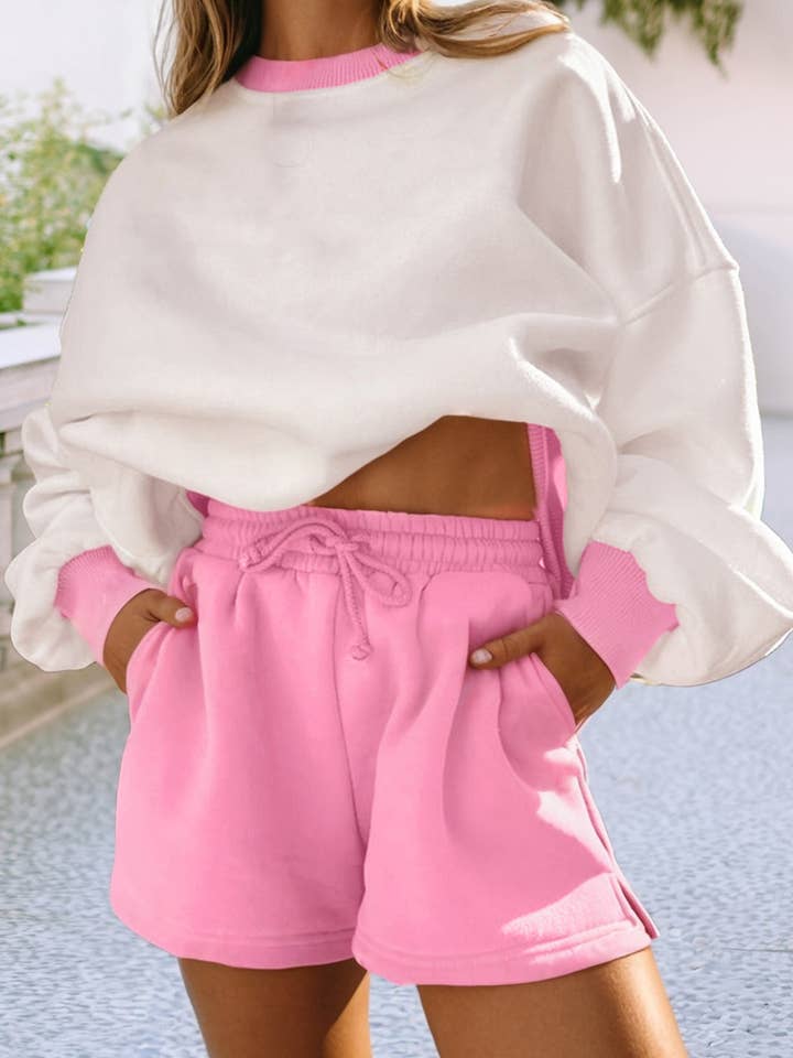 LDC Color Block Pullover and Lace-up Shorts Set for wholesale by Little Daisy Closet