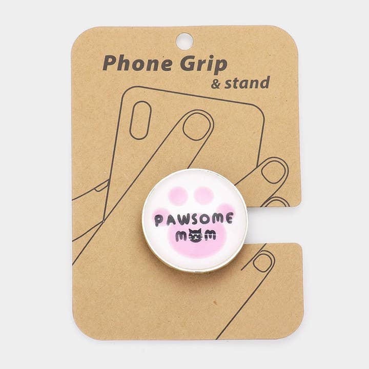 PAWSOME CAT MOM Adhesive Phone Grip and Stand for wholesale by Sensibling Corp.