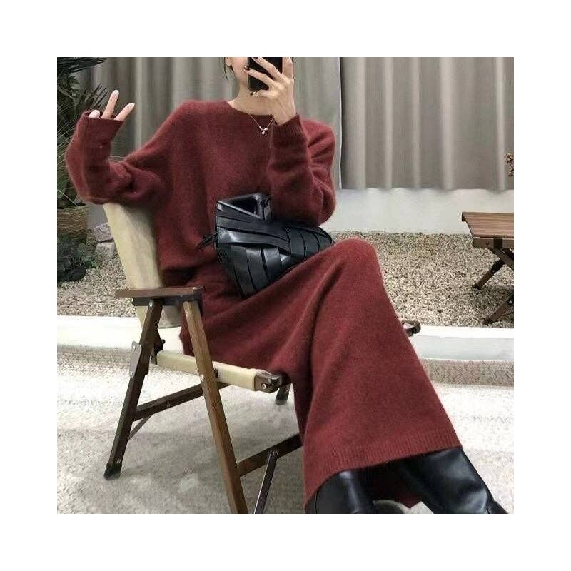 Sheer Trend - Vente Ensemble haut et jupe - Femme - Ensemble Deux Pièces Pull et Jupe Droite Uni1