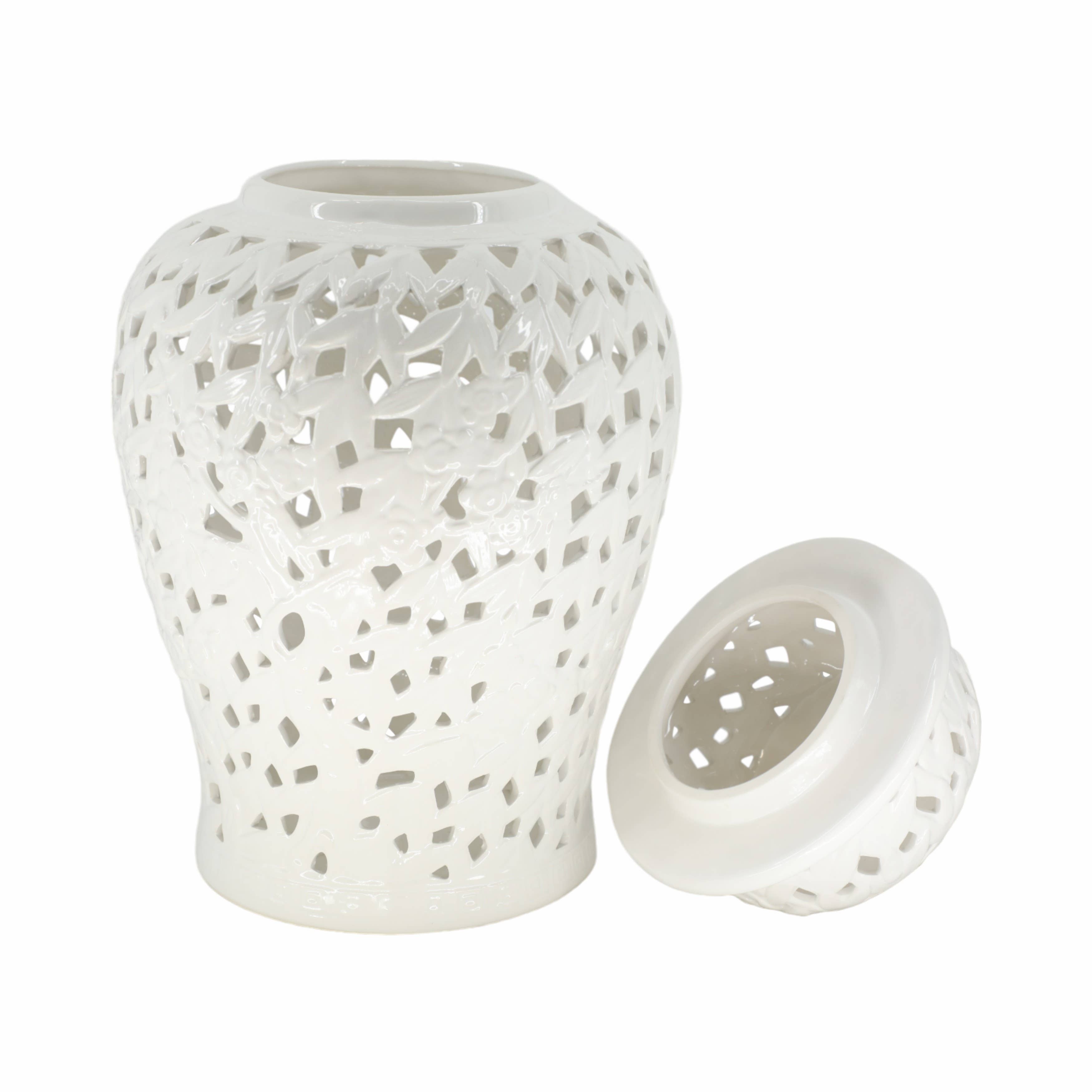 Sagebrook Home - Wholesale Decorative Jar - Decorative Jar - White Ceramic Pierced Cut-Out, 24 in.5