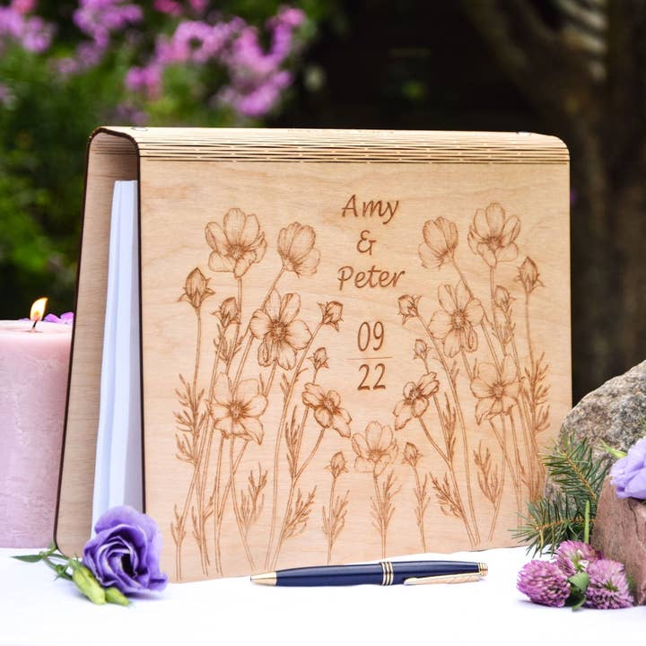 Houten geheugenboek, gepersonaliseerd gastenboek, aangepast album voor wholesale door HoneyTheWood