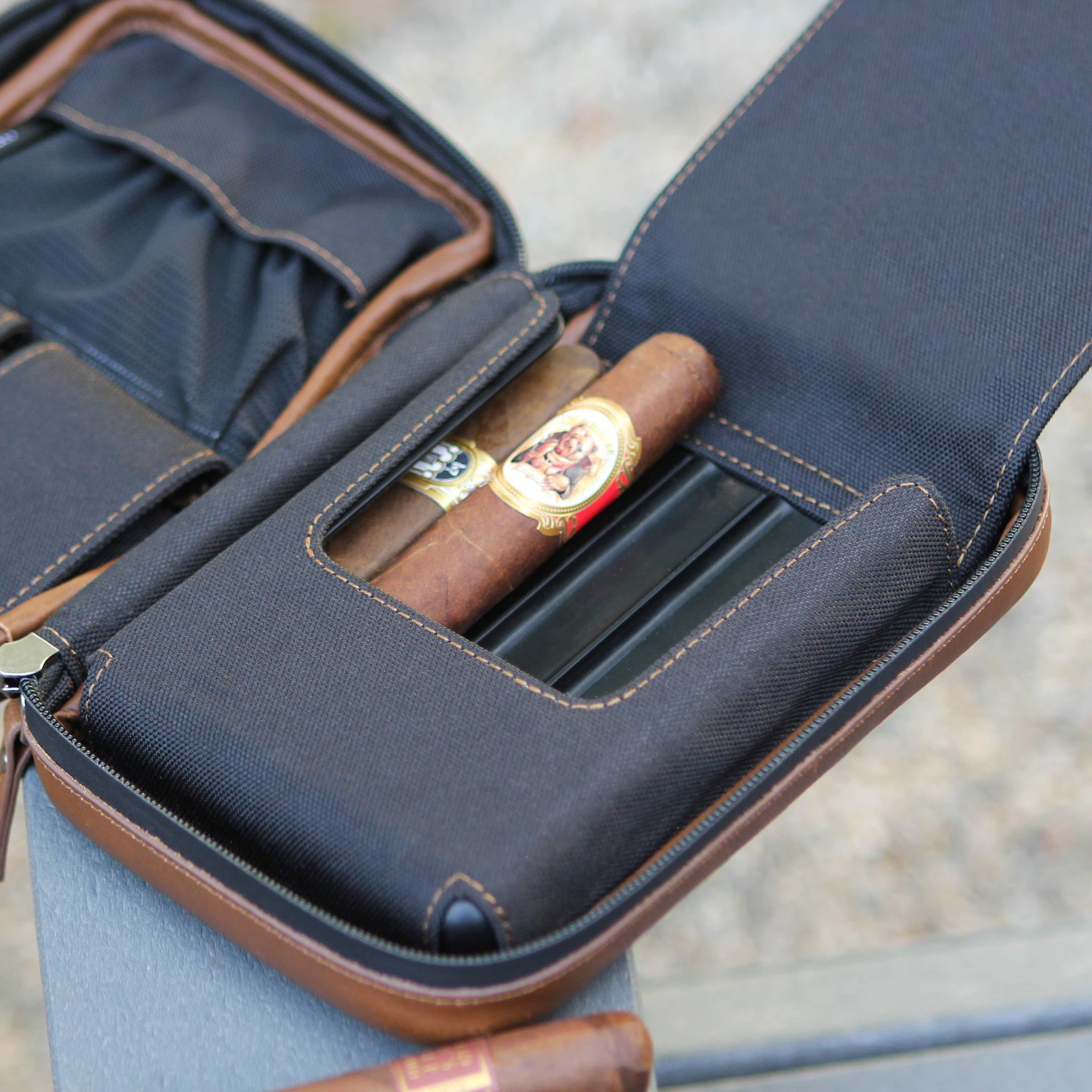 Case Elegance - Wholesale Humidor/Cigar Accessory - Brown Flint Travel Leather Cigar9