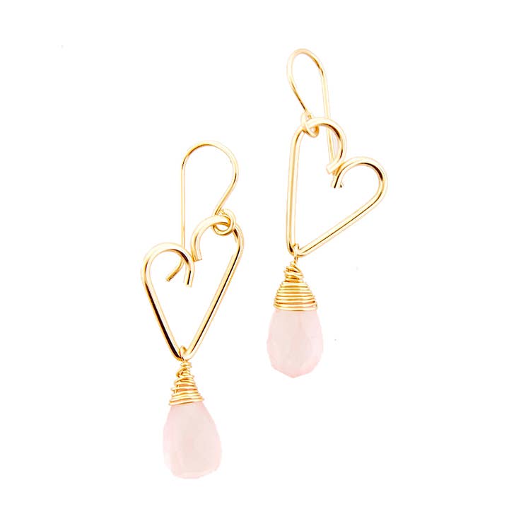 Soul Stonz - Wholesale Dangle Earrings - Heart Drop Earrings - Rose Quartz - Medium Size