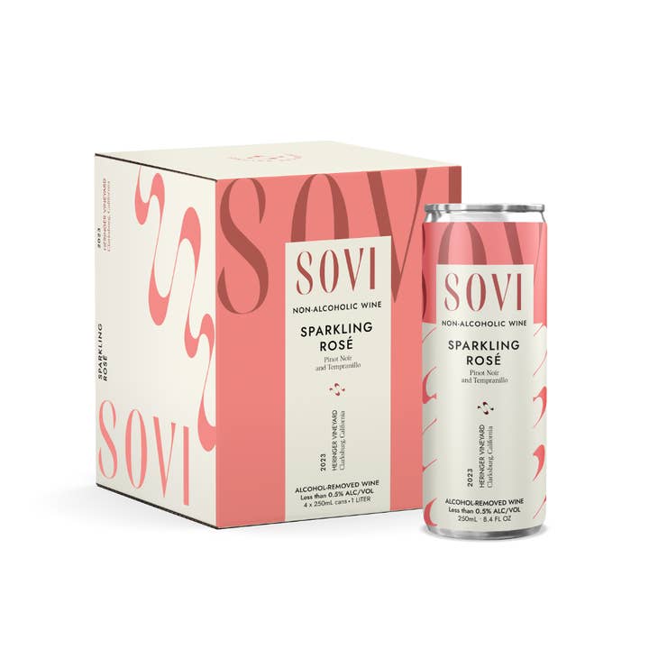 Sovi Wine Co. - Wholesale Non-Alcoholic Spirits/Wine/Beer - Sparkling Rosé - Non-Alcoholic Wine - 4-Pack Cans1