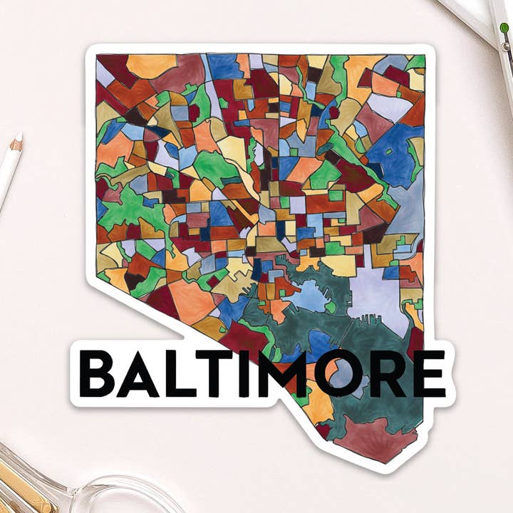Baltimore Neighborhoods Sticker for wholesale by Terratorie Maps + Goods