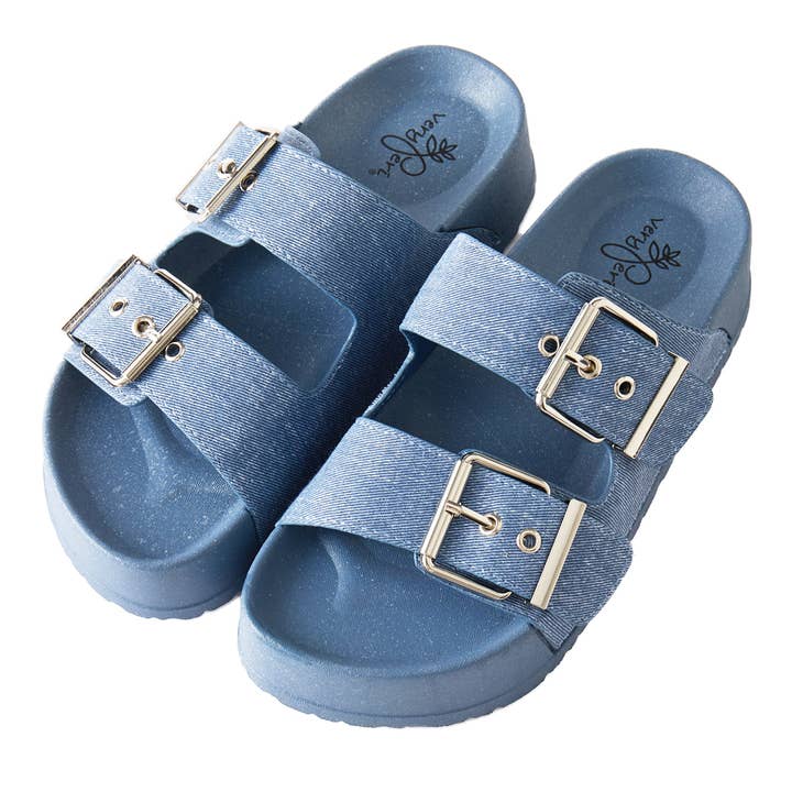 Sandalia de Mujer Roxoni con Punta Abierta de Mezclilla y Doble Hebilla Ajustable para venta al por mayor de Roxoni