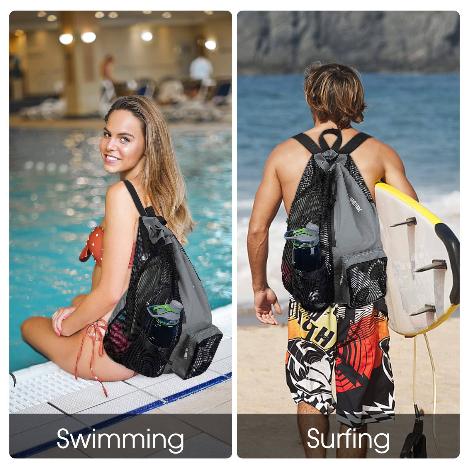 wandf - Wholesale Beach Bag - WANDF Mesh Drawstring Backpack with Wet Pocket Beach Bag21
