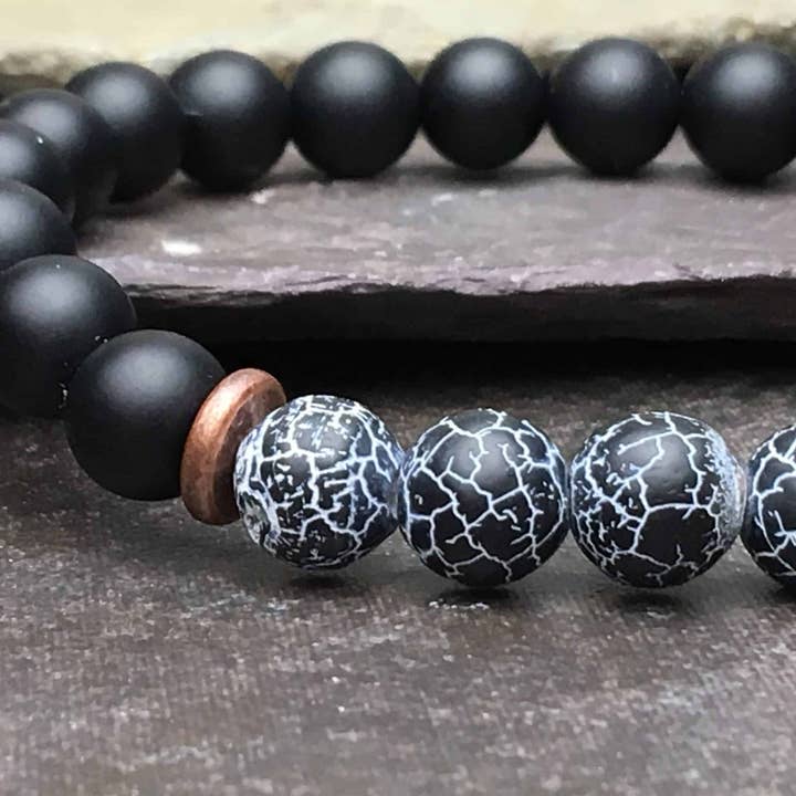 SoeL Beads - Venta al por mayor Pulsera de cuentas - Pulsera de cuentas de ónix con ágata fósil de viento negro