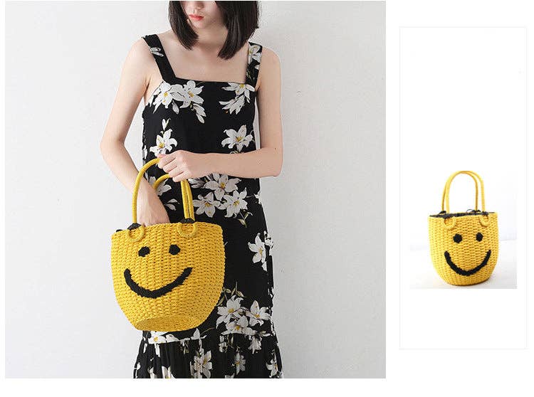 Yellow Smiley Straw Bag HB2176 for wholesale on Faire1