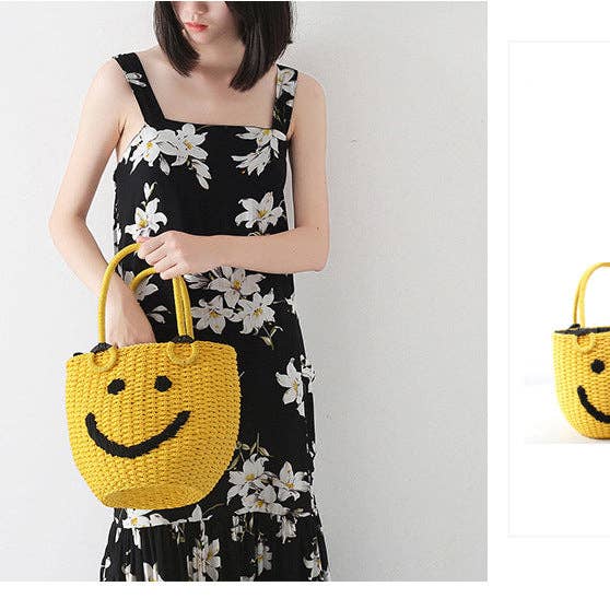 Yellow Smiley Straw Bag HB2176 for wholesale on Faire1