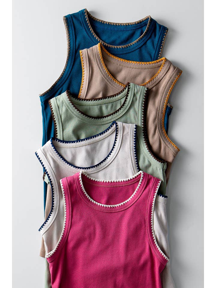 Urban Daizy - Wholesale Tank Top - Women's - Contrast Trim Ribbed Minimalist Statement Tank Top
