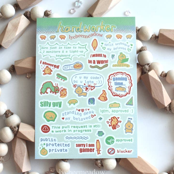 Hardworker Sticker Sheet for wholesale by Lycheemeadow