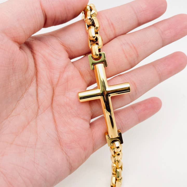 Mio Queena - Wholesale Charm/Dangle Bracelet - Men's Stainless Steel Cross Charm Chain Bracelet - MJ5