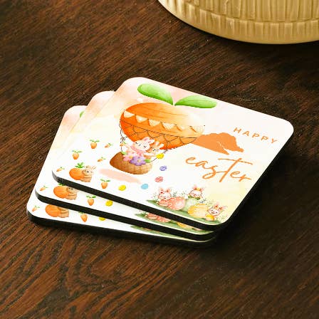 Happy Easter Coaster: Bunny, Carrot and Balloon for wholesale by Ron Knight Entertainment, LLC