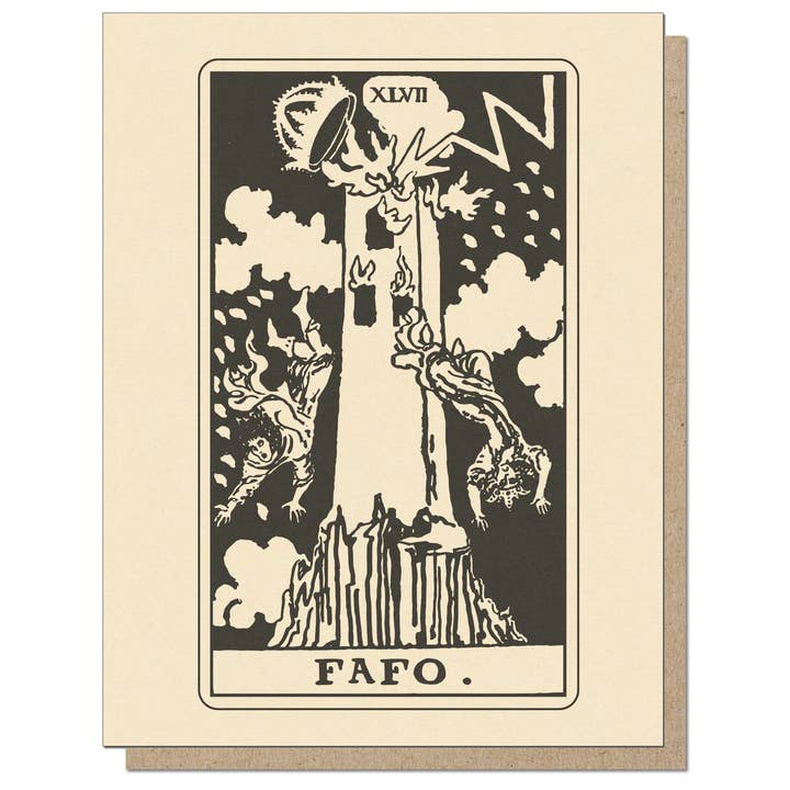 FAFO Tower Tarot Greeting Card for wholesale by Guttersnipe Press Greetings