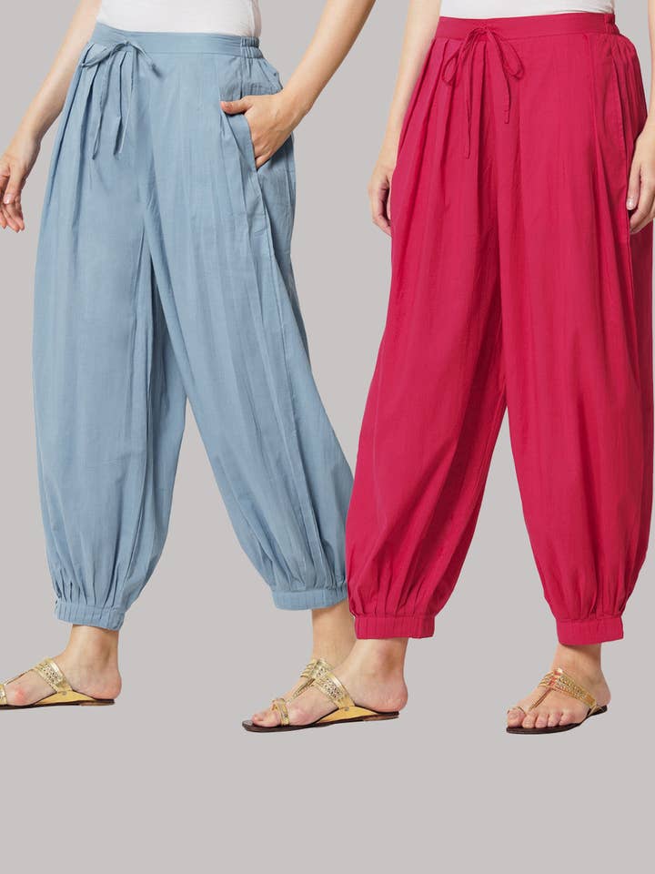 Paio di Salwar 100% Cotone - Alba Blu & Gulabi della Regina per la vendita all'ingrosso da parte di Thevasa