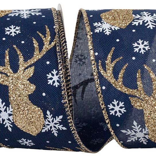 Deer Antler Glitter & Snowflakes Linen Wired Edge for wholesale by RELIANT RIBBON