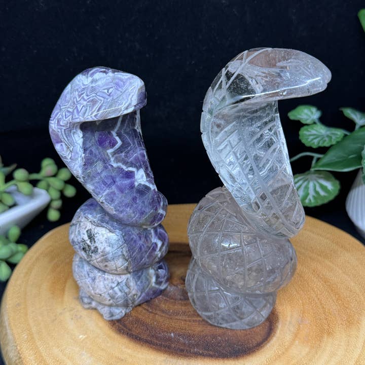 The 7 Directions - Wholesale Spiritual Stone/Crystal - 2 pc Snake Cobra bundle amethyst lodolite G7891