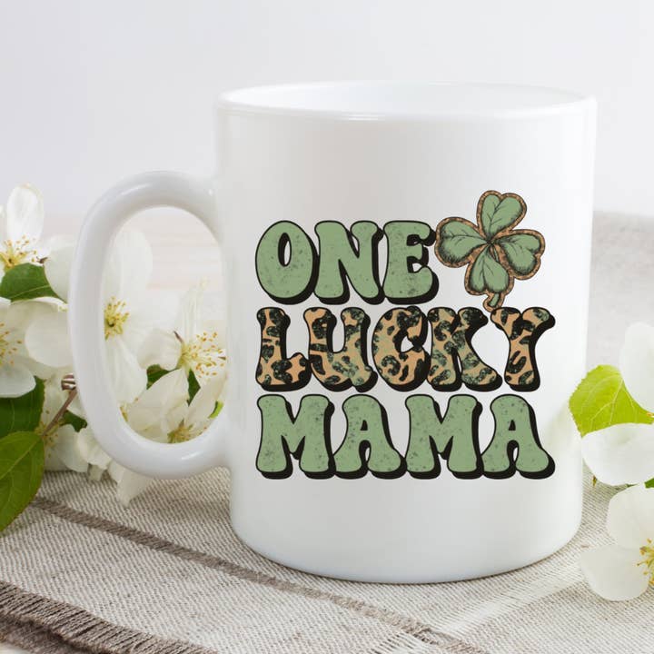 St Patrick Day Coffee Mug One Lucky Mama Tea Cup for wholesale by Dazzle Design Diva