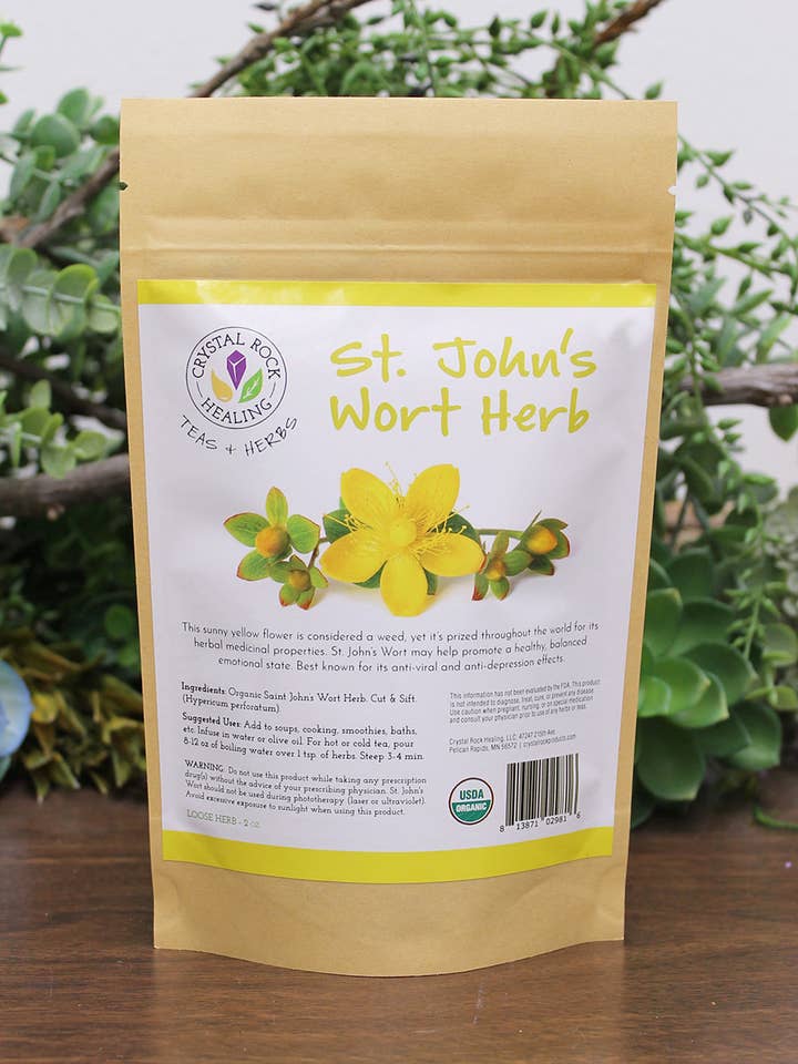 St John's Wort Herb 2oz Organic for wholesale by Crystal Rock Healing, LLC