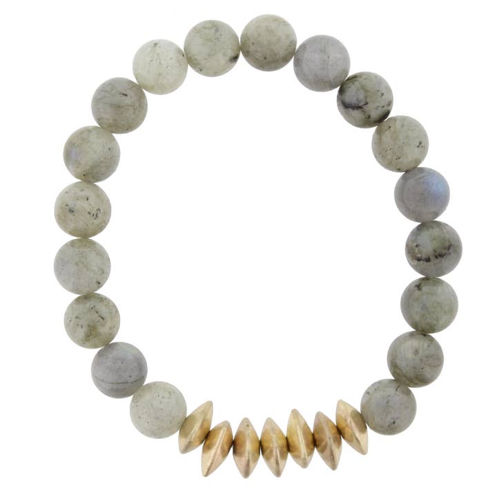 Kiwi Beaded Stretch Bracelet with Gold Triangle Spacers for wholesale by Jane Marie