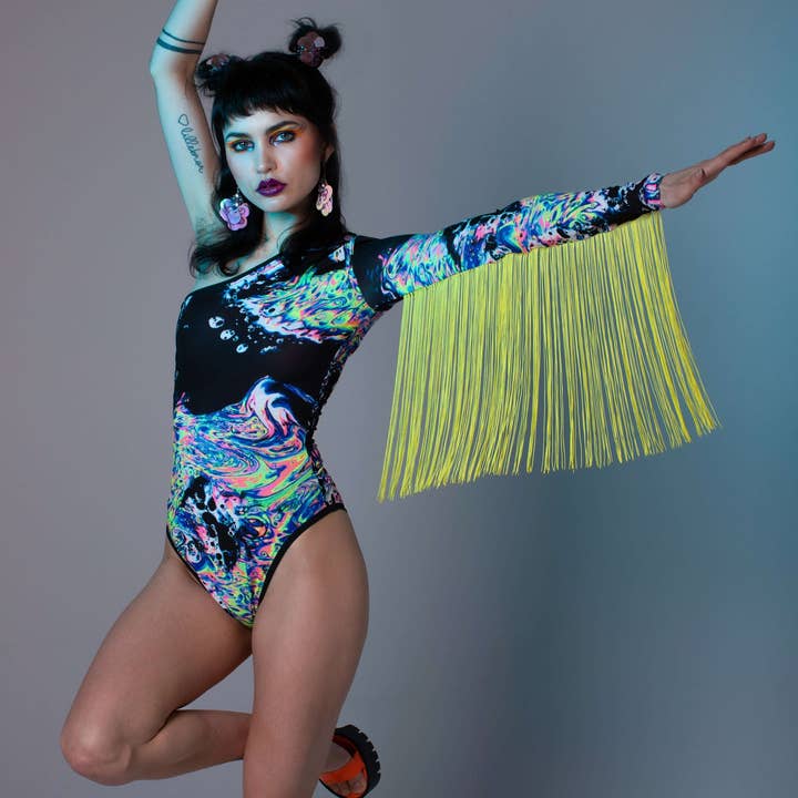 Body asymétrique à franges « COACHELLA » pour la vente par Lettau l|. Art Fashion