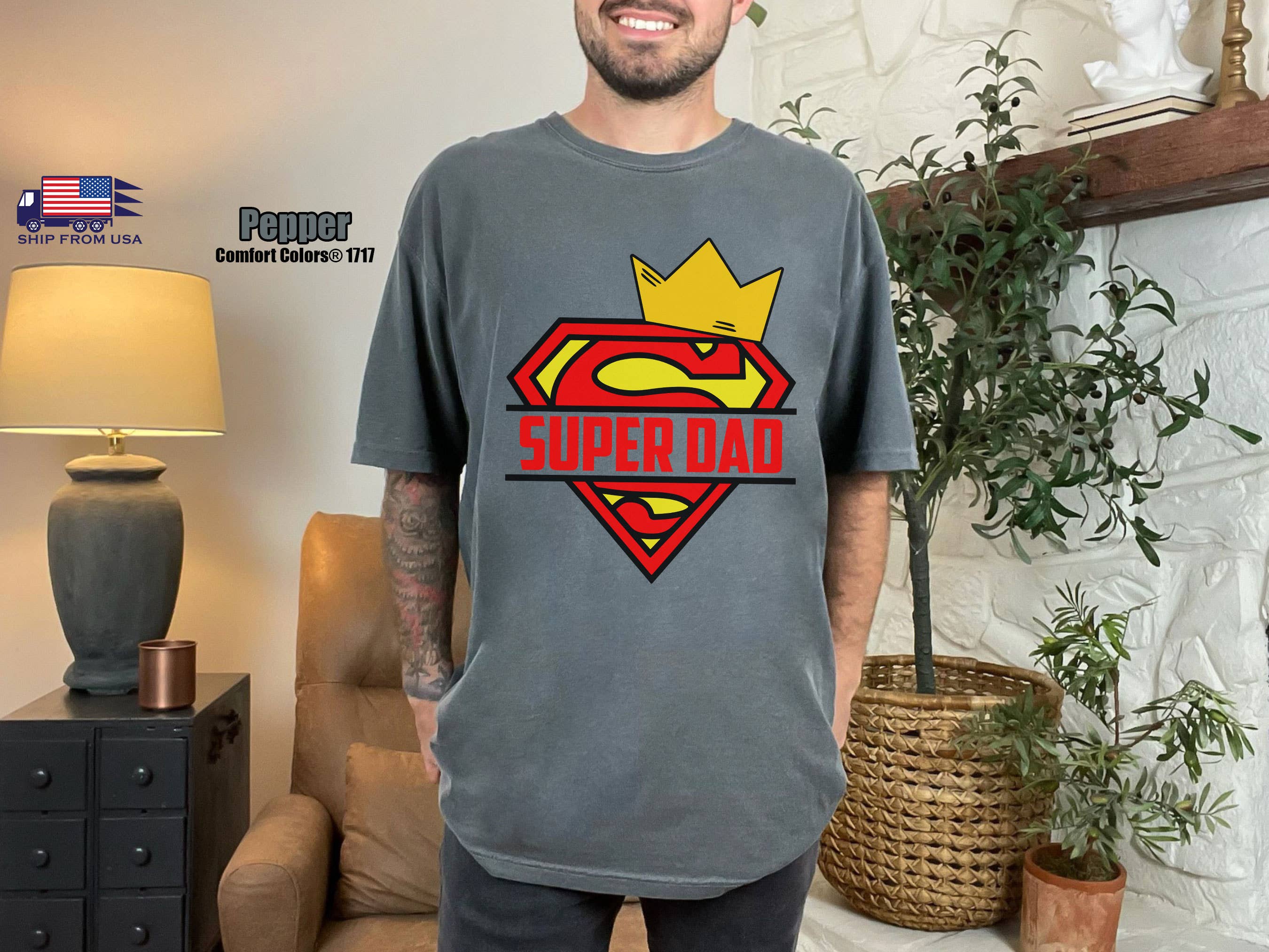 NVC Ecommerce LLC - Vente T-shirt sérigraphié – homme - Chemise Comfort Colors® Super Dad, t-shirt Superman Dad pour la fête des pères1