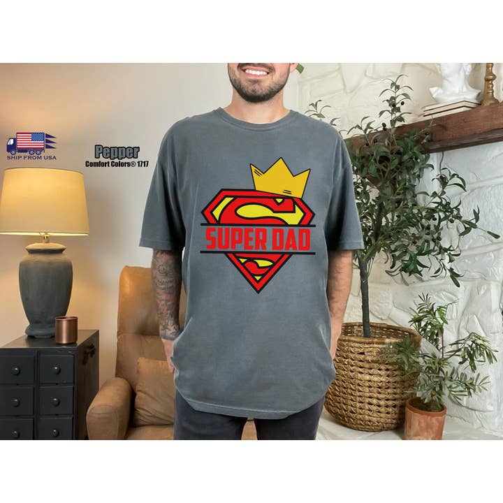 NVC Ecommerce LLC - Wholesale Screen Printed T-Shirt - Men's - Comfort ColorsĀ® Super Dad Shirt, Superman Dad Father Day Tee1