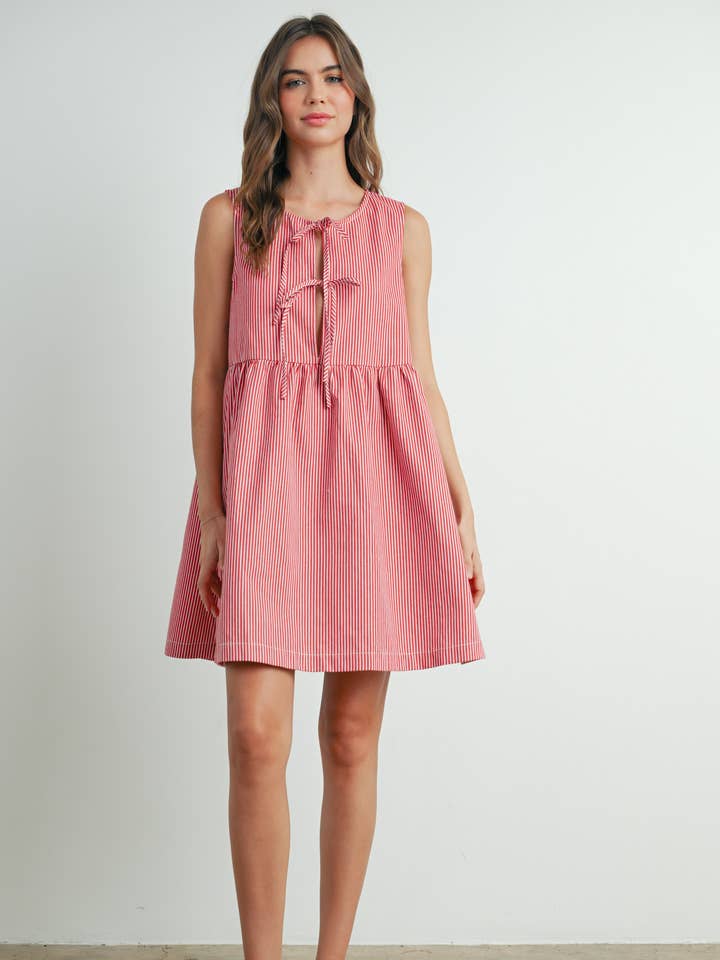 Mini Red Stripe Bowknot Dress - BMD7605 for wholesale by BUTTERMELON