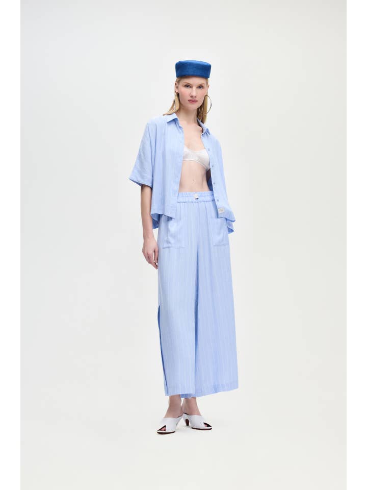 Fulmarix - Wholesale Blouse - Women's - Striped Linen Blend Shirt (3516); 19% Linen 81% Viscose