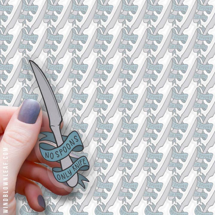 No Spoons, Only Knife - 3" Clear Vinyl Sticker for wholesale by Windblown Leaf Designs