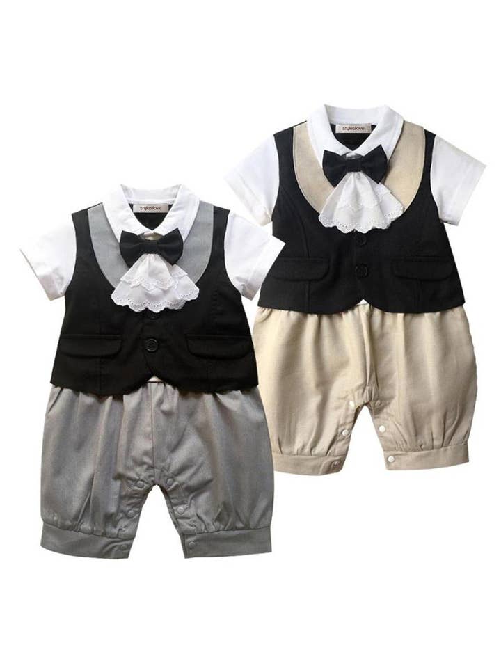 Fennco Styles - Wholesale Jumpsuit - Baby - Grey Tux Cotton Baby Romper
