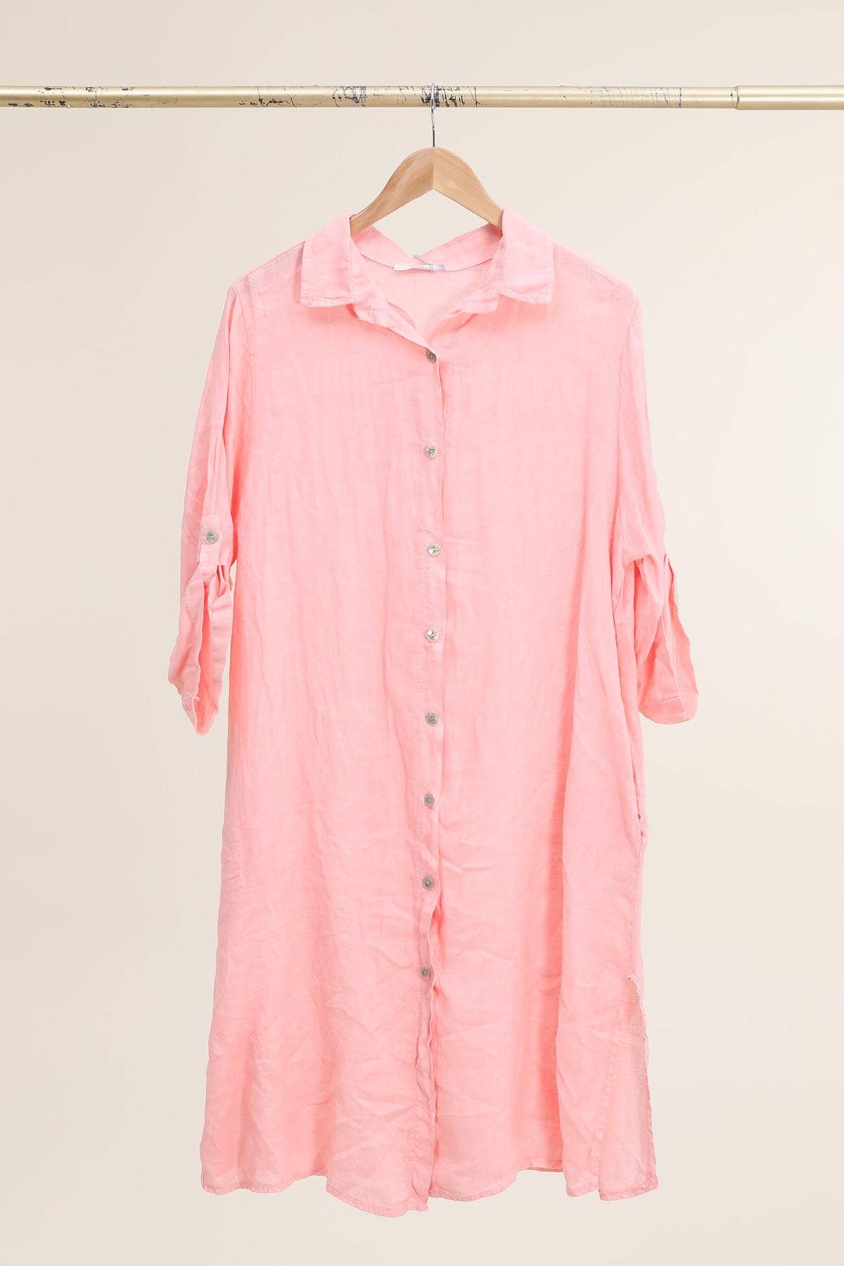 la maison des fibres naturelles - Venta al por mayor Vestido - Mujer - Vestido camisa de lino 100 % con botones, largo medio16