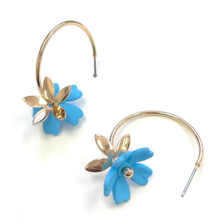 Color Coated Flower Gold Plated C Hoop Earrings for wholesale by StarryNYC